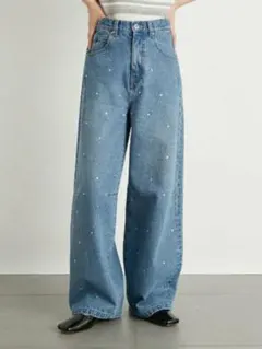 【リリーブラウン】ハートビジューワイドデニムパンツのサムネイル