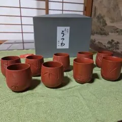 常滑焼 朱 香山造茶器セット 湯冷まし 湯呑み 5客 木箱付き 茶道具
