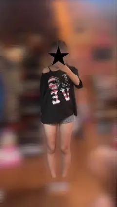 SHEIN LOVE 星条旗 リッププリント 半袖Tシャツ ブラック