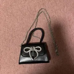 リボン装飾 黒 ショルダーバッグ