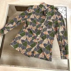 70s ヴィンテージ ブラウス　幾何学模様の長袖シャツ 12号