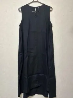 無印良品　ノースリーブロングワンピース　フレンチリネン　ブラック　Lサイズ
