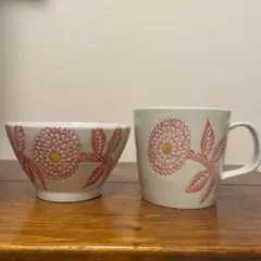 【新品・未使用】波佐見焼 勲山窯 ダリア オレンジ くらわんか碗＆マグカップ
