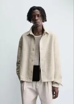 ZARA コントラストテクスチャー素材シャツジャケット　Ｌサイズ