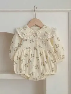 ベビー ロンパース 花柄 レース襟 長袖 80cm