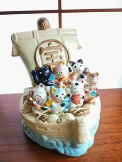七福神 ネコ 宝船 貯金箱 置物 オブジェ 縁起物 七福猫 日本製 和雑貨