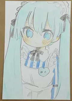 初音ミク　手描きイラスト　簡易　ドローイング　ポストカード