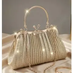 結婚式 ゴールド プリーツ パーティバッグ ラメ きらきら 2WAY 卒業式