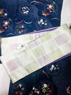 【新品】半幅帯　小袋帯　市松模様　リバーシブル　桜柄　日本製 浴衣や着物に