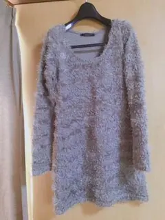 janiss M ボア ニットワンピース 長袖 冬 秋 グレー　ボーダー