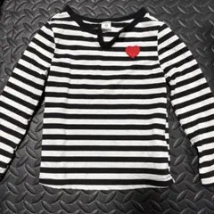 長袖カットソー 黒白ストライプ 赤ハート