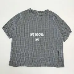 ギンガムチェック 綿100% 襟フリル シンプル チュニック M