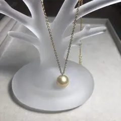 K18 本真珠 ゴールデンパールネックレス 一粒 45cm シンプル 茶金