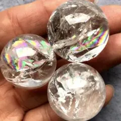 【一名様限定！虹入り！３個セット】天然石　アイリスクォーツ　水晶　丸玉