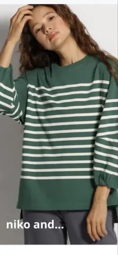 niko and…ニコアンド ボリュームランタン袖プルオーバー④L ボーダー柄