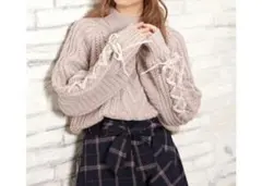 INGNI　ケーブルニットセーター　長袖ハイネックニット ベロアリボン　M