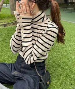 最終値下げ&本日終了!!ストライプタートルネックニット