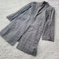 ナノユニバース　グレン チェック ベルテッドコート　グレー L リネン 麻
