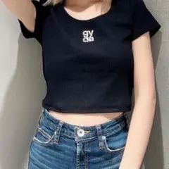 GYDA トップス リブ素材 半袖Tシャツ ブラックのサムネイル