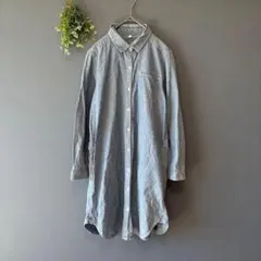 無印良品［L］大人ナチュラル◎綿100%◎ドット柄ひざ丈デニムシャツワンピース
