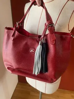 【美品】KITAMURA2 トートバッグ シボ革 赤 レザー チャーム付