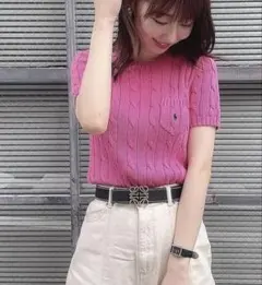 未着用級】ポロラルフローレン 人気 半袖ニット ピマコットン ケーブル ポニー