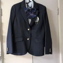 ネイビー スーツジャケット チェックリボン