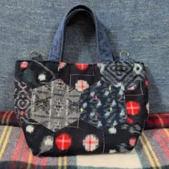 Handmade　ジーンズリメイク　久留米絣　パッチワーク