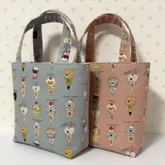 ミニミニトートバッグ２個セット　アイスねこ柄　ハンドメイド