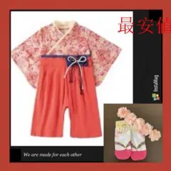 2021年最新80cm??ベビー袴ロンパース桜ピンク靴下ヘアバンドひな祭り誕5