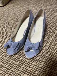 かねまつ　青いリボン付きウェッジヒールシューズのサムネイル