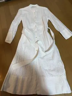 ZARA レース風　ホワイト ロングシャツワンピース L