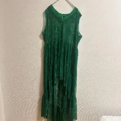 ニューファッション ワンピース Vネック ノースリーブ レース XXL 緑