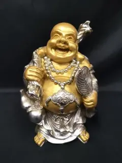 【金運・商売繁盛】布袋様 置物 七福神 縁起物 ゴールド×シルバー 約2kg