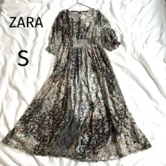 美品✨ZARA 総レース エンブロイダリー 花柄 ロングワンピース ハイウェスト