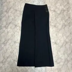 ブラックフレアパンツ サイドボタン ストレッチ Sサイズ相当 オフィスカジュアル