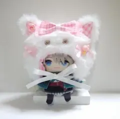 【570】にじぱぺっと10cmサイズ　被り物　帽子　ぬい服　ピンク　ねこ