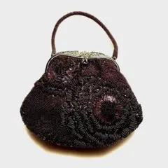 パープルビーズ刺繍クラッチバッグ難あり品