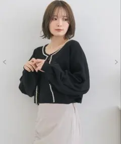 美品 ems excite パールニットカーディガンのサムネイル