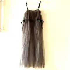 キャミワンピース　チュール　シースルー　チャコールグレー　M オシャレ