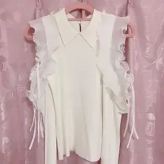 snidel プリーツフリルニットプルオーバー ホワイト