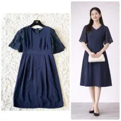 Khaju カージュ シップス レース袖ワンピース ネイビー フォーマル 結婚式