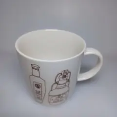 ボトルイラスト付きホワイトマグカップ　直径約８cm高さ約７、５cm