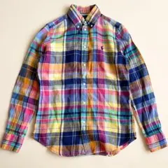 リネン100✨ゴールドポニー ラルフローレン マドラスチェックシャツ XS 
