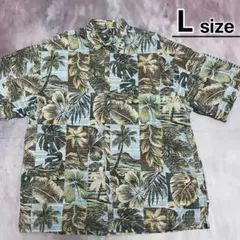 90s　USA古着　総柄シャツ　L　リーフ柄　ライトブルー　Bamboo Cayのサムネイル