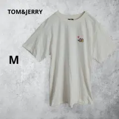 トムとジェリー 半袖Tシャツ クリーム色 キャラクタープリント 総柄 M