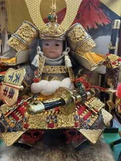 手渡し限定】ガラスケース一体型五月人形 「豪傑 子供大将」 美品