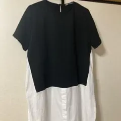 ZARA チュニック 異素材コンビの白黒半袖M