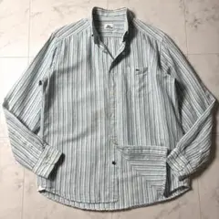 LACOSTE リネン混 ストライプ 長袖シャツ 4(L) 水色系