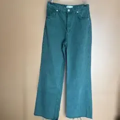 ZARA グリーン ワイドレッグデニム
